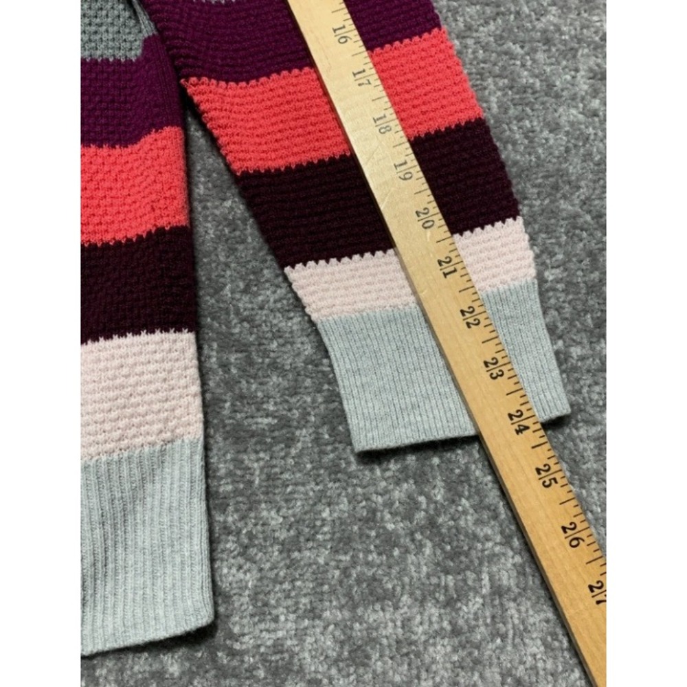 Gap Womens XXL MultiColor Striped Waffle Knit Pullover Sweater Heather Grey Pink - Picture 10 of 11